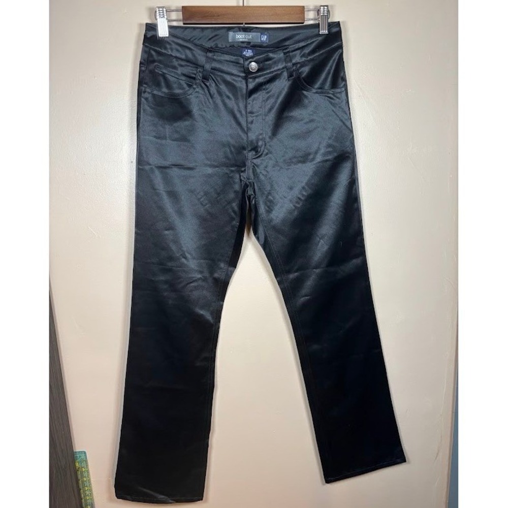 Gap Womens Black Satin Boot Cut Stretch Pants Size 6 Regular Mid Rise Shiny